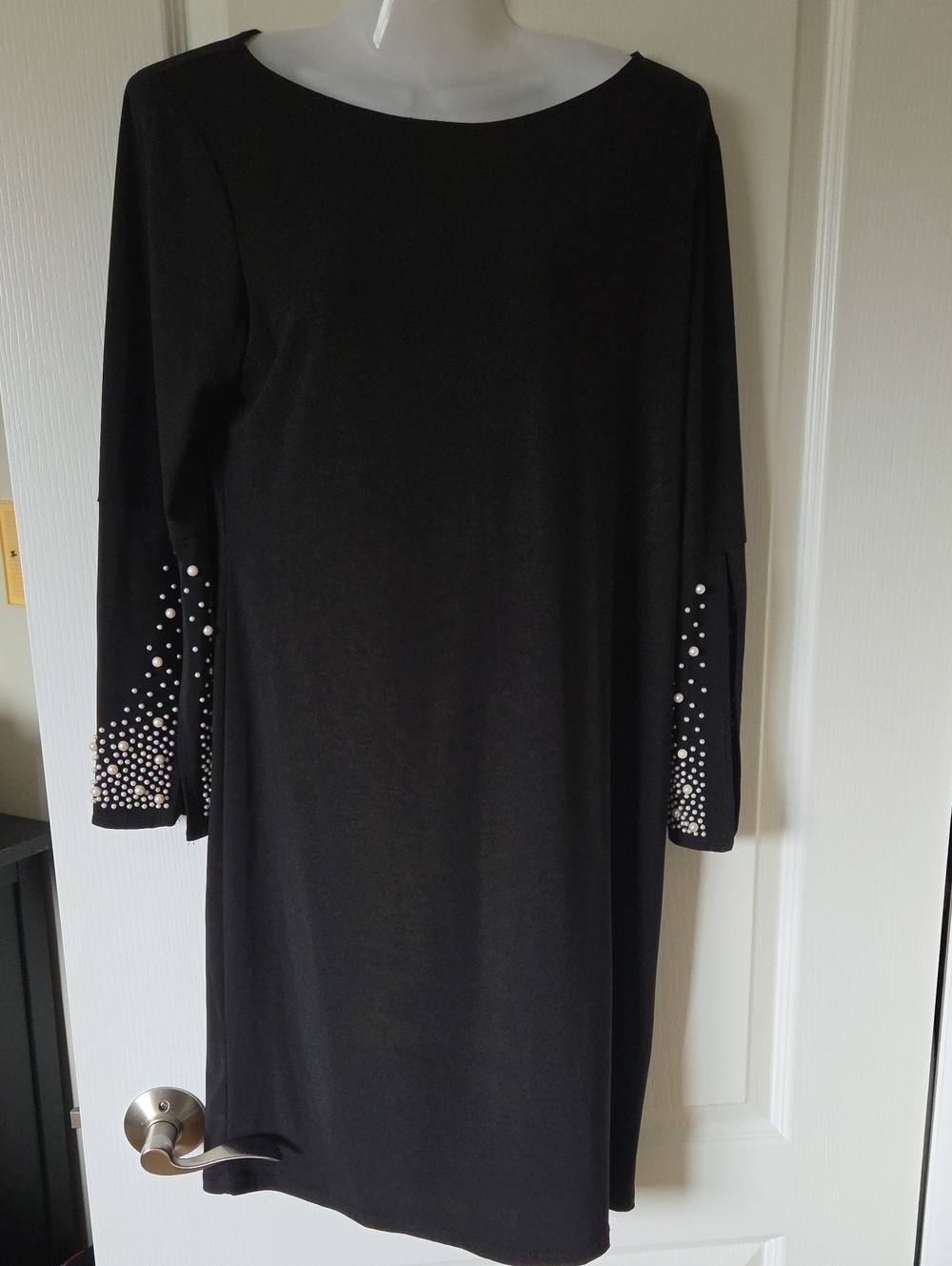 Black Women's Long-Sleeve Dress with Sleeve Embellishment